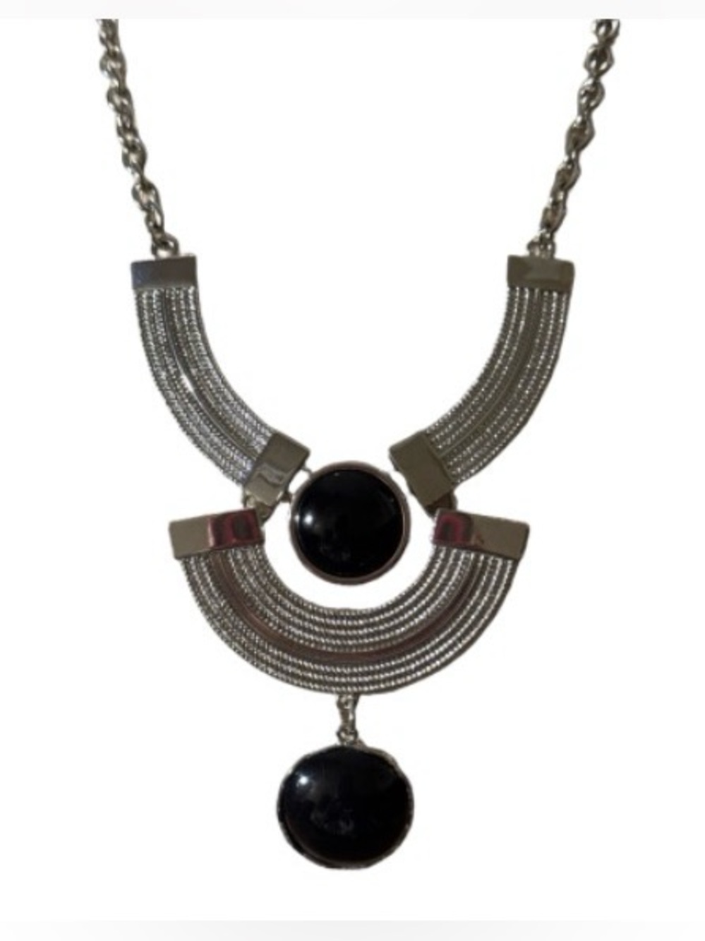 New York & Company Silver-Tone Necklace with Black Discs